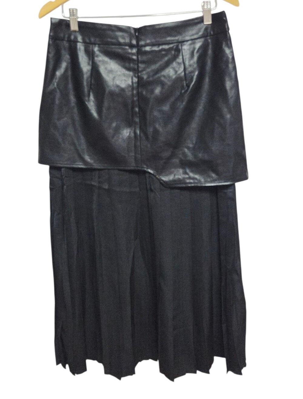 Commense Asymmetric Faux Leather Pleated Maxi Skirt Black Large NWT - Picture 5 of 8